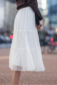 Tired Pleated Tulle Skirt with Pearl Detail by Papillon