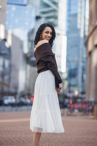 Tired Pleated Tulle Skirt with Pearl Detail by Papillon