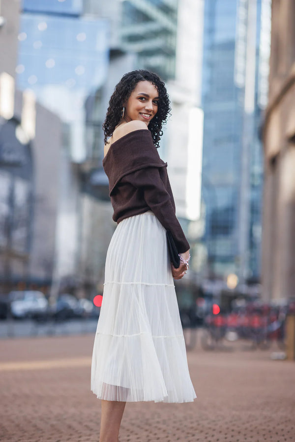 Tired Pleated Tulle Skirt with Pearl Detail by Papillon