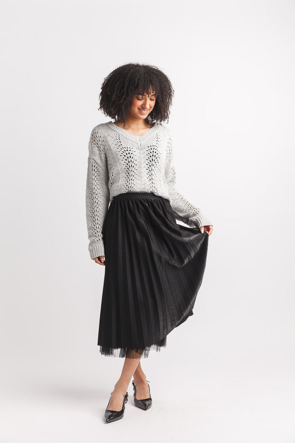 Open Crochet V-Neck Sweater by Papillon