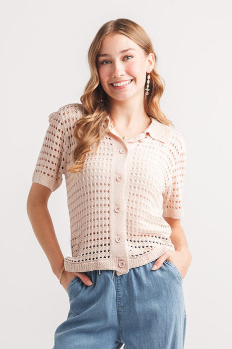 Short Sleeve Knit Cardigan by Papillon