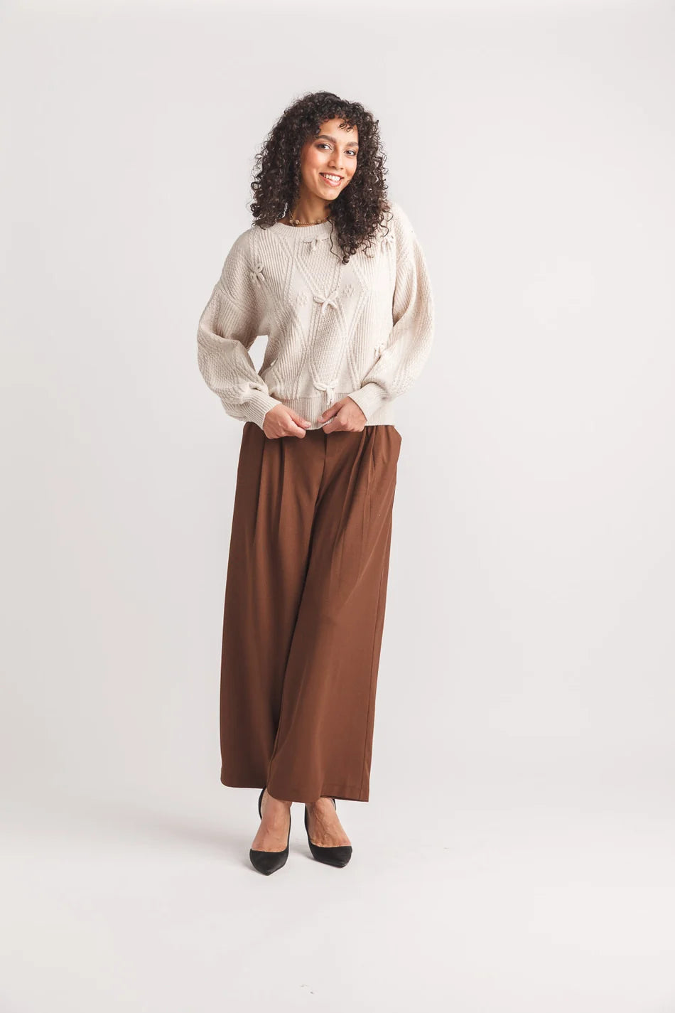 Bow Textured Knit Sweater by Papillon