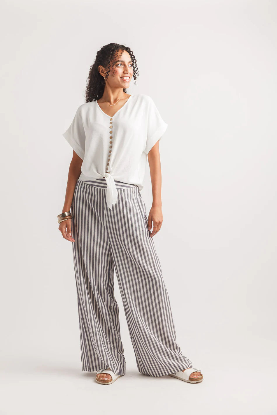 Textured Short Sleeve Button Top by Papillon