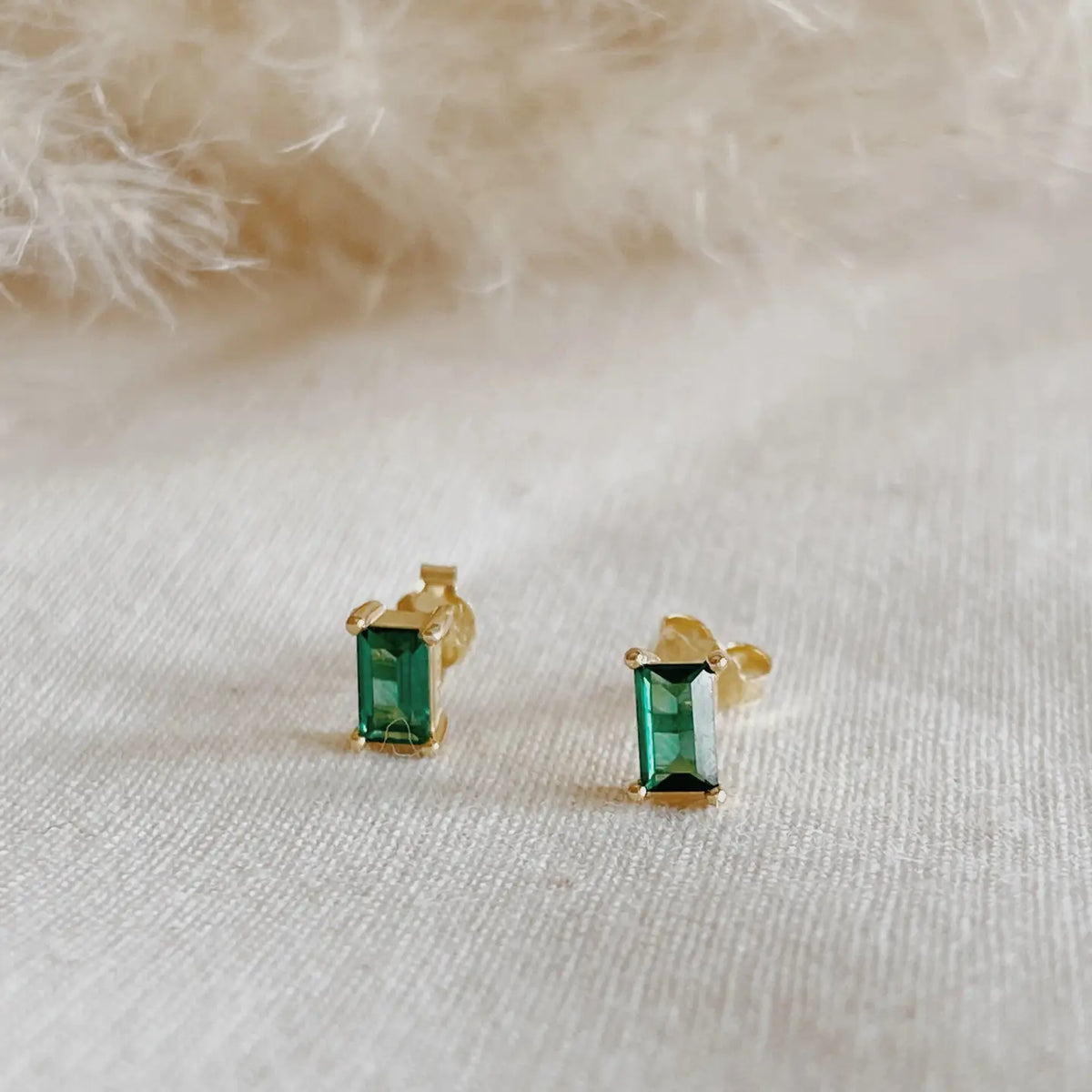 Baguette-Cut Emerald Stud Earrings by Olive Branch Jewelry & Co.