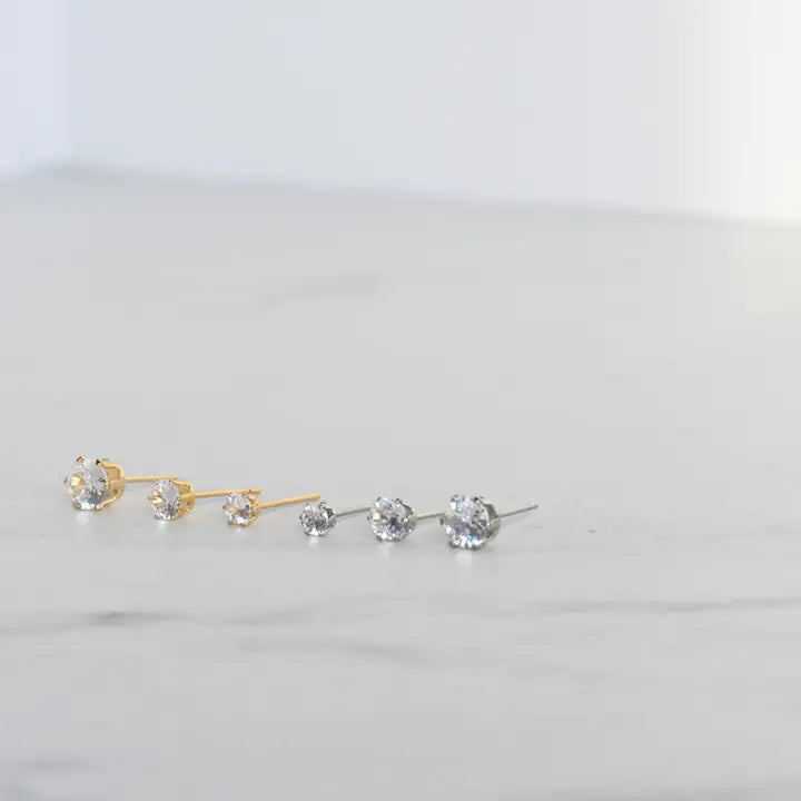 Blueye Dainty Cz Studs - Round Diamond Stud Earrings 3mm