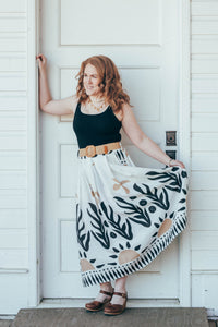 Black Sun Print Skirt with Belt by Me & Gee
