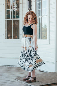 Black Sun Print Skirt with Belt by Me & Gee