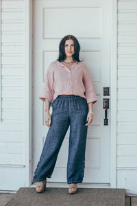 Pull on Flared Pant with Raw Hem by Me & Gee