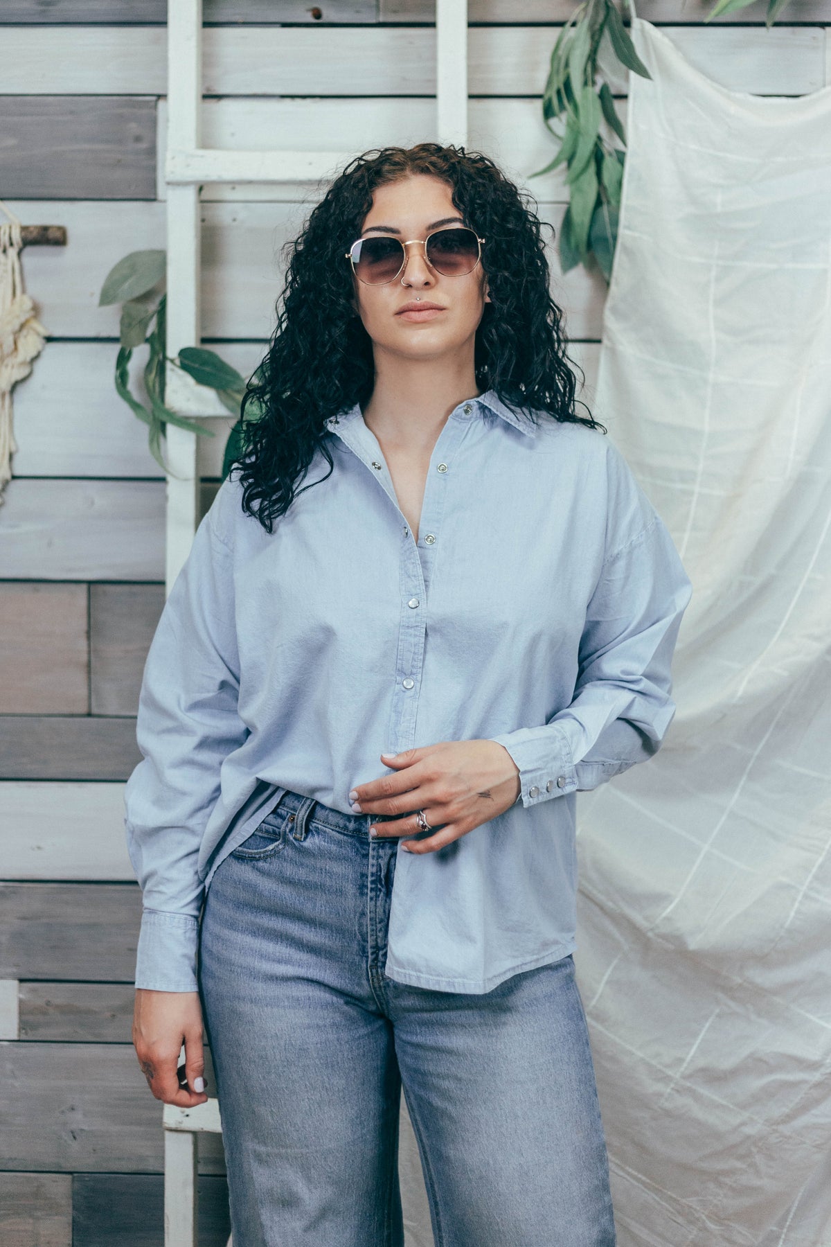 Chambray Button Up with Pearl Snaps by Brunette the Label