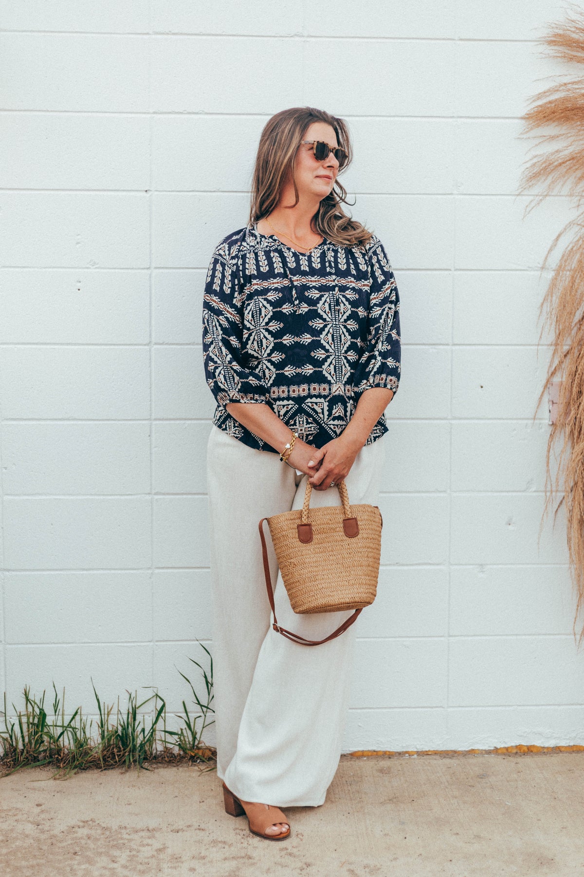 Linen Blend Wide Leg Pants by Papillon