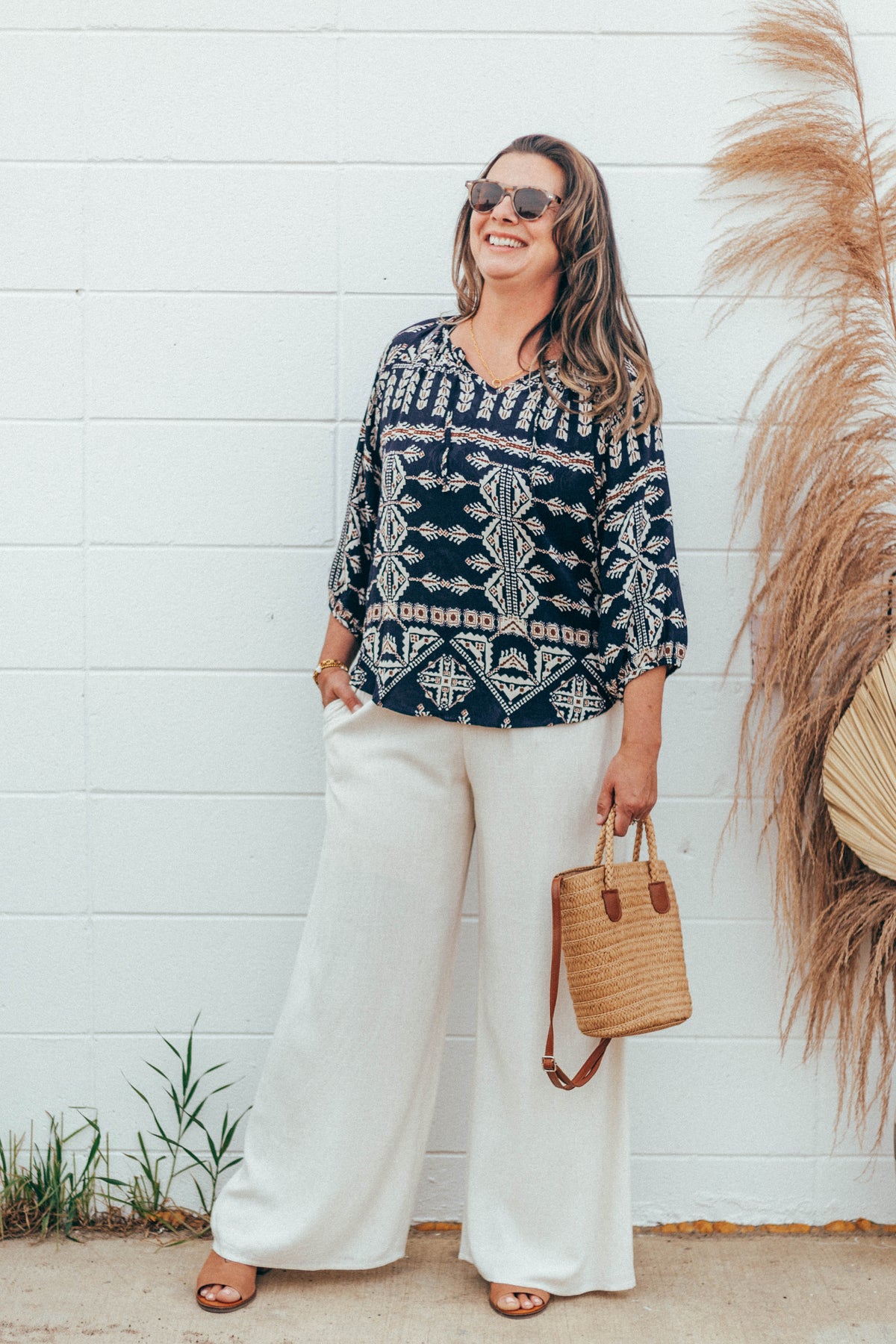 Linen Blend Wide Leg Pants by Papillon