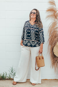 Linen Blend Wide Leg Pants by Papillon