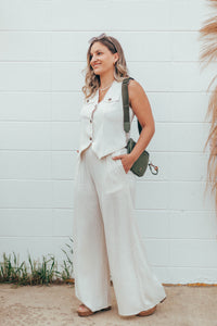 Linen Blend Wide Leg Pants by Papillon