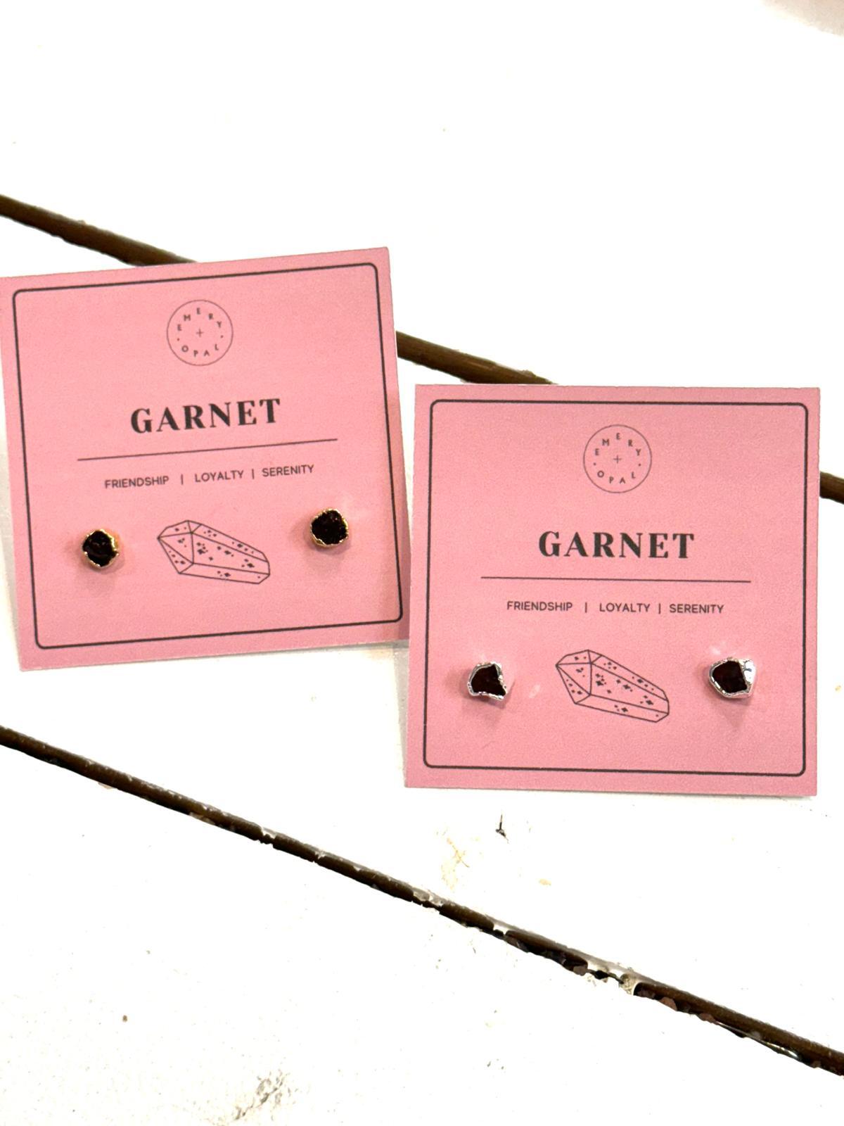 Emery and Opal - Garnet Raw gemstone stud earring