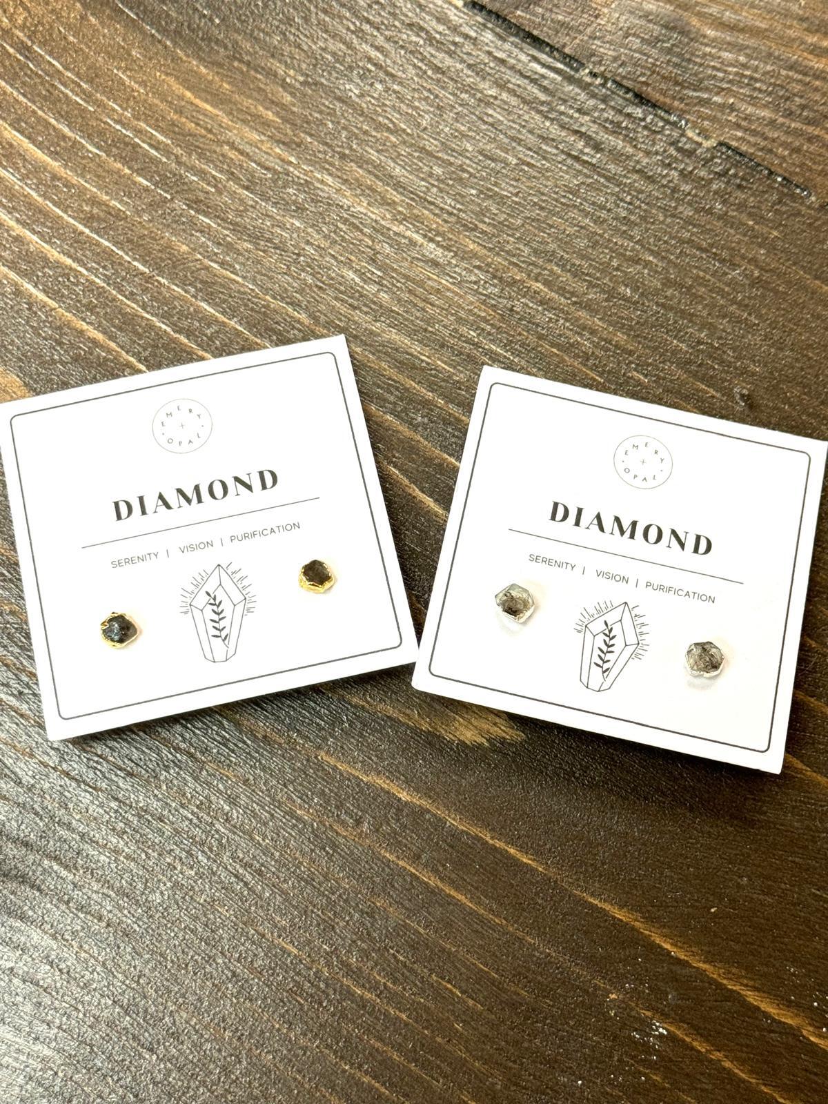 Emery and Opal - Diamond raw gemstone stud earrings