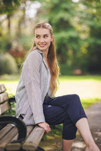 Cotton Seersucker Oversized Collard Button Up Shirt by Papillon